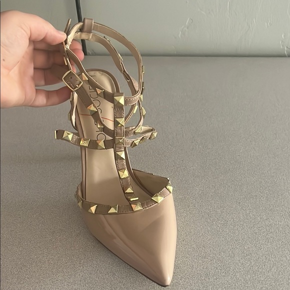 Sole Society Shoes - Sole Society Nude Studded Heels